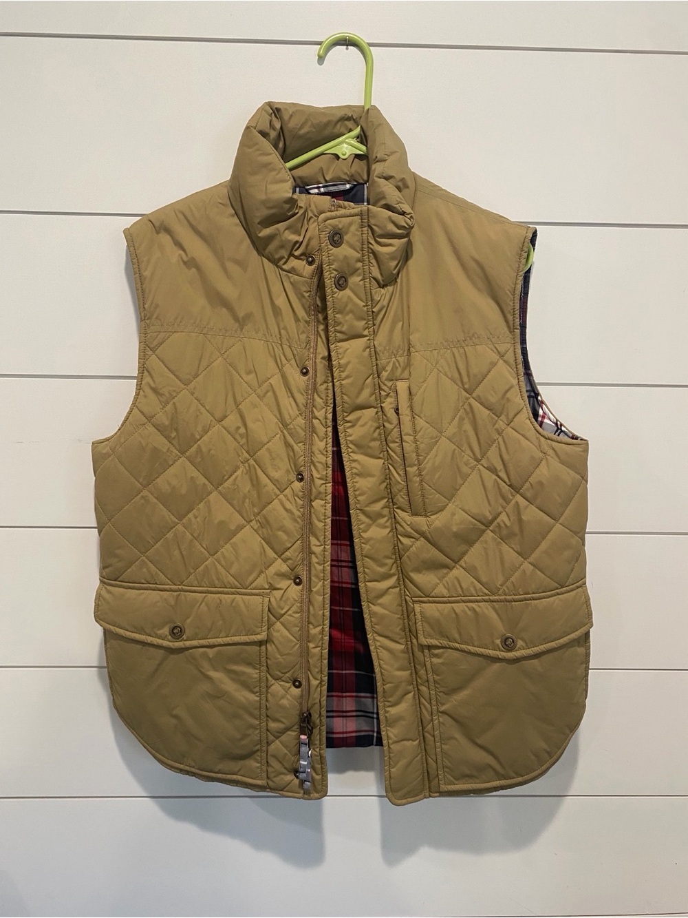 Southern Proper Quilted Khaki Vest with Plaid Lining